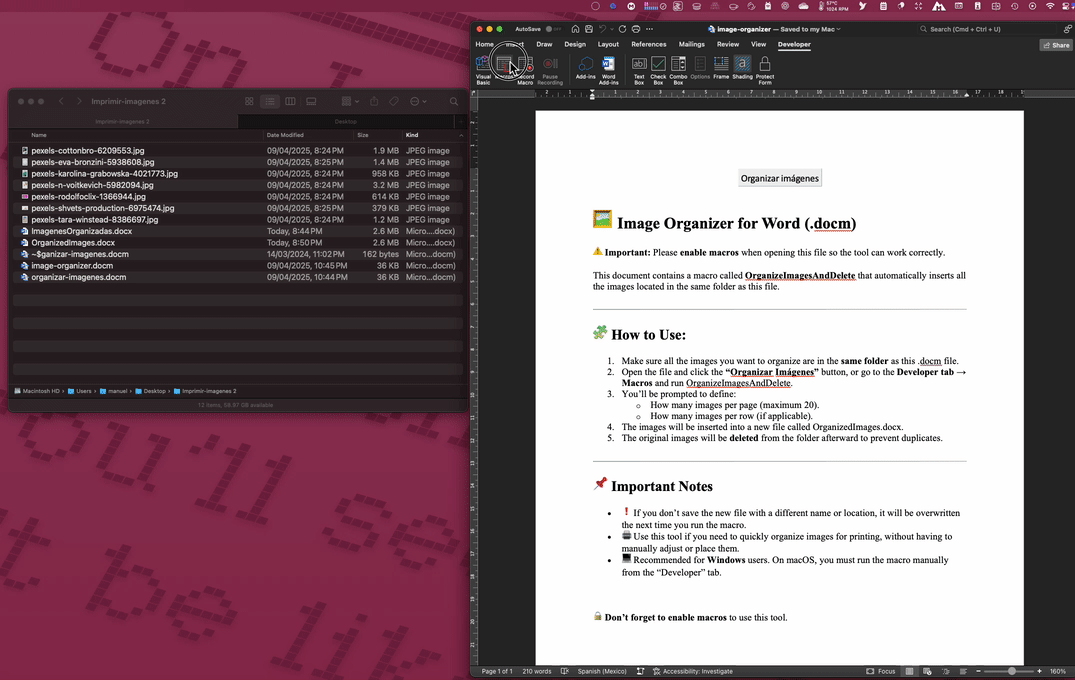 Screenshot of the macro running