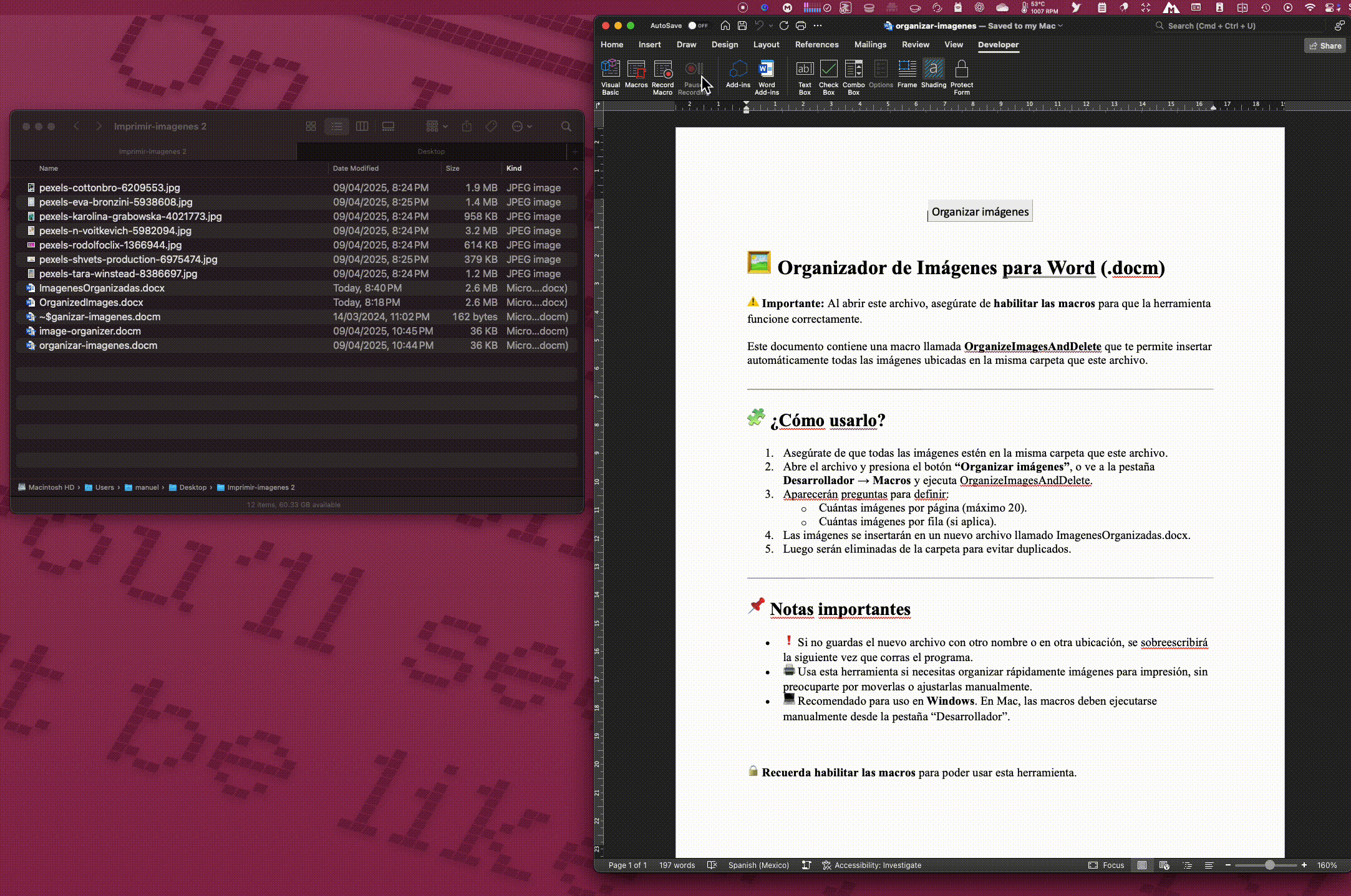 Captura de la macro en acción