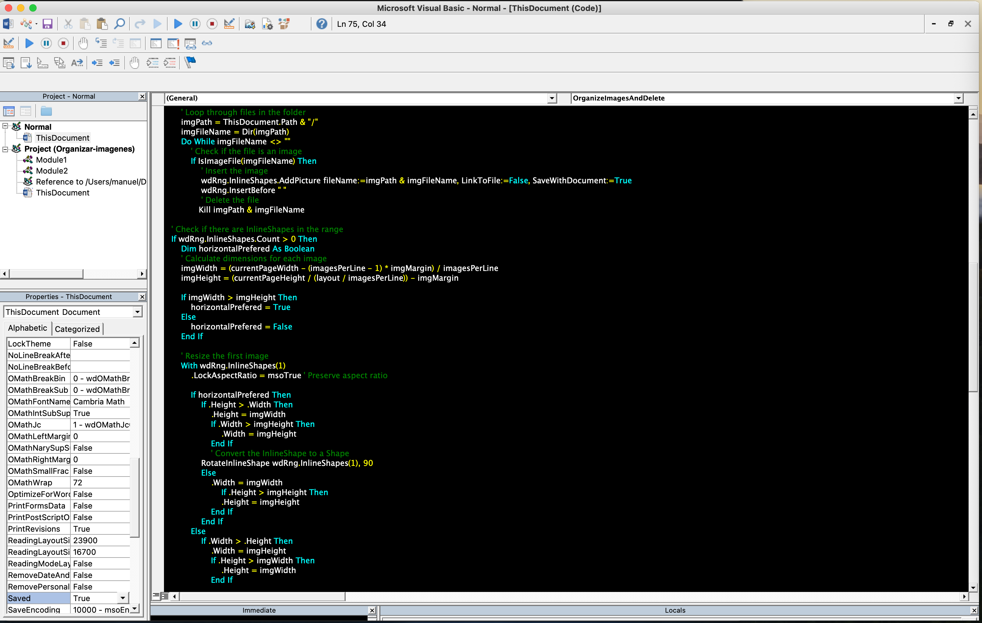 Screenshot of the macro running